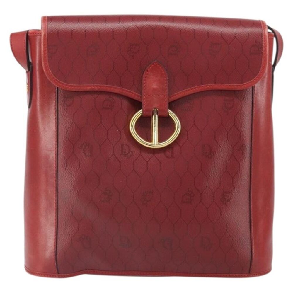Christian Dior Vintage Honeycomb Flap Canvas And Leather Red Canvas Shoulder Bag